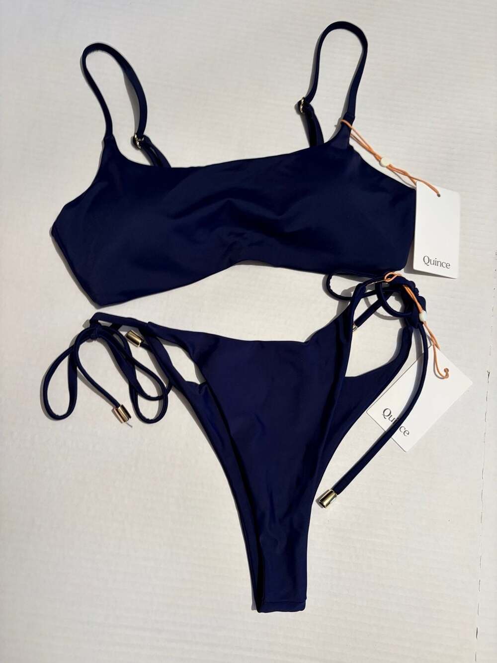 Quince Navy Recycled Nylon Scoop Neck Bikini Set Size M